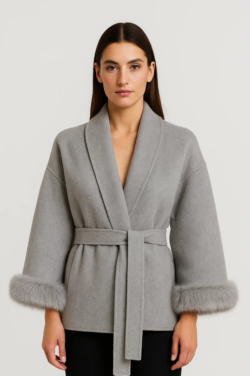 Miano® | Elegant dress with ceinture and poignets in fourth place | Available in gray and ivory