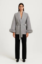 Miano® | Elegant dress with ceinture and poignets in fourth place | Available in gray and ivory