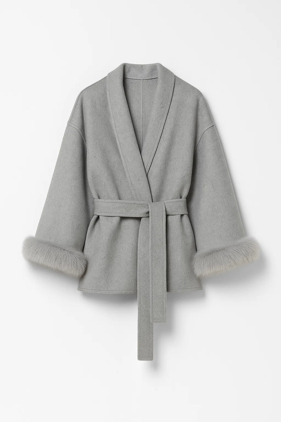 Miano® | Veste élégante avec ceinture et poignets en fourrure | Disponible en gris et ivoire