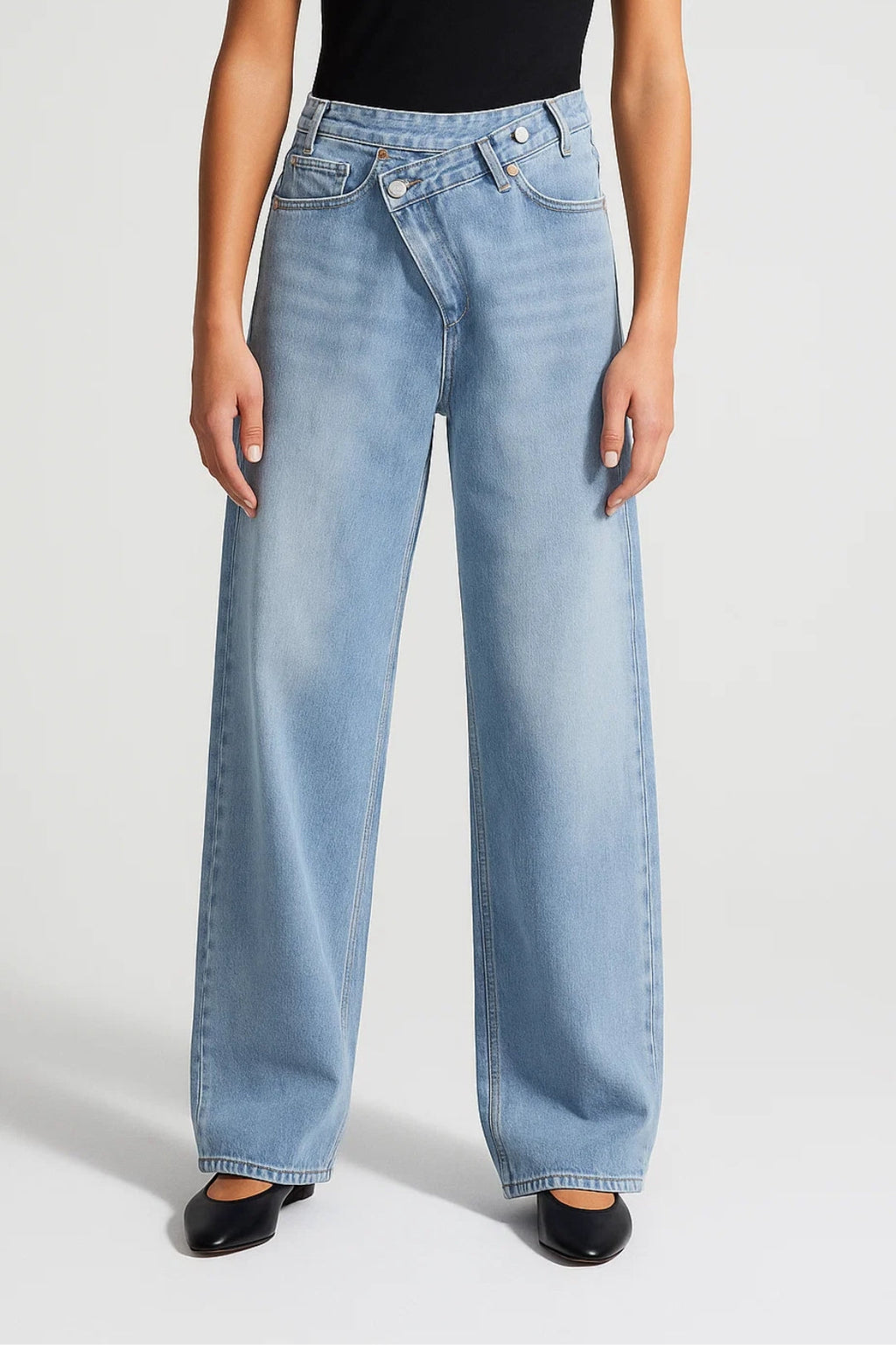 Miano® | Jeans à Jambe Large avec Fermeture Asymétrique | Taille Haute | Denim Clair ou Foncé