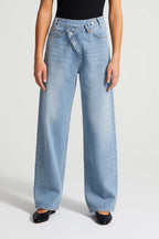 Miano® | Jeans à Jambe Large avec Fermeture Asymétrique | Taille Haute | Denim Clair ou Foncé