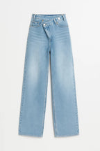 Miano® | Jeans à Jambe Large avec Fermeture Asymétrique | Taille Haute | Denim Clair ou Foncé